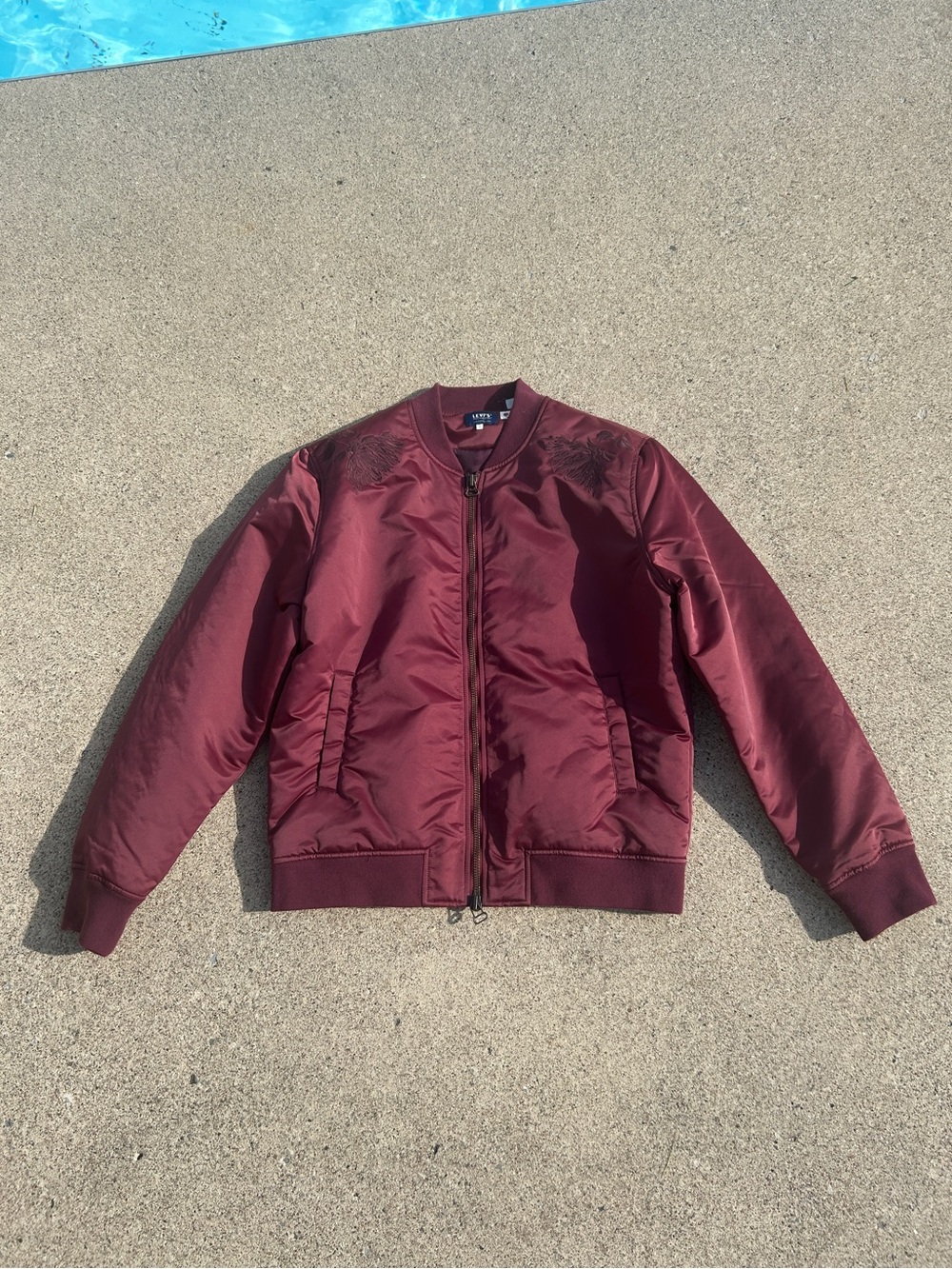 Levi's Made & Crafted Burgundy Satin Souvenir Bomber Jacket Size 3 (Large)